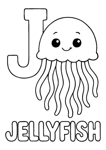 J for Jellyfish coloring page