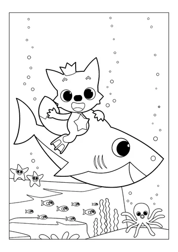Pinkfong on a shark coloring page