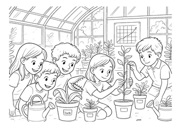 Gardening workshop: planting seeds in pots coloring page