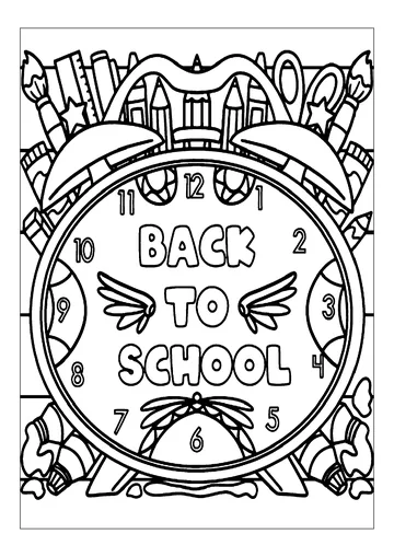 "Back to school" clock coloring page