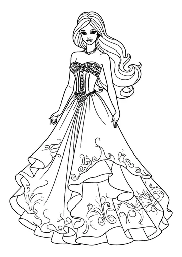 Barbie in a pretty ball gown coloring page