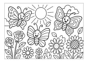 Three pretty butterflies coloring page