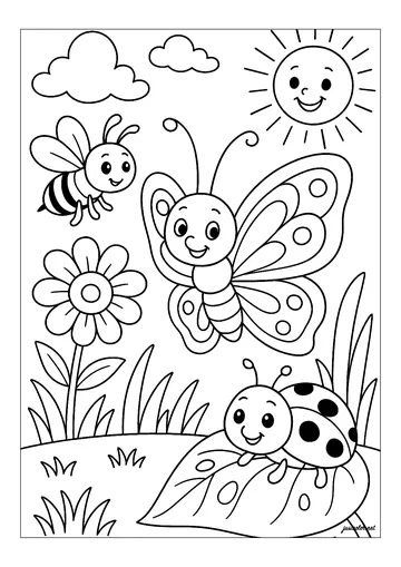Happy adventures in the sunny garden coloring page