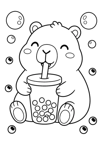 Capybara Bubble Tea coloring page