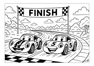 Fun race between smiling cars coloring page