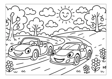 Car racing in the sun coloring page