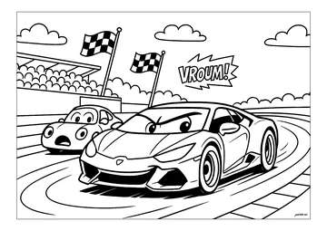 Race between two cars coloring page