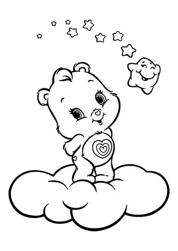 Cute Care Bear on a cloud, with his friend the star coloring page