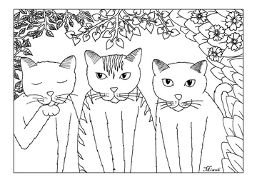 Three pretty little cats coloring page