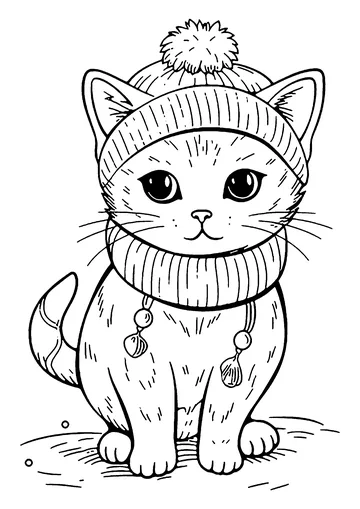 Cat with hat and scarf coloring page
