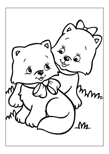 Two pretty kittens in the garden coloring page