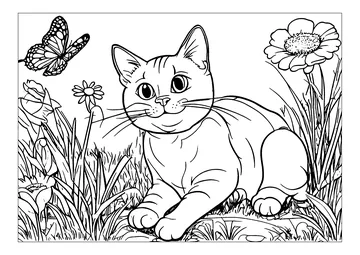 The cat and the butterfly coloring page
