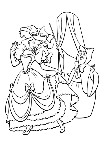 Cinderella and her new dress coloring page