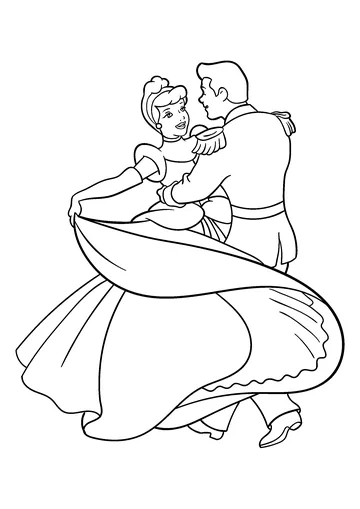 Cinderella and the Prince dance coloring page