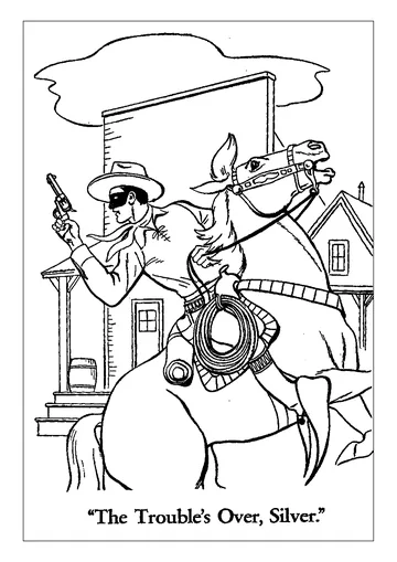 Vintage drawing of a cowboy on his horse coloring page
