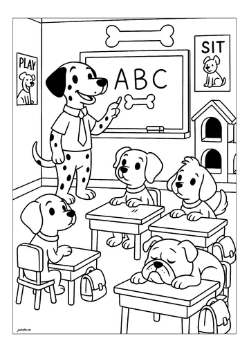Dog school coloring page
