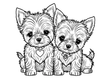 Two cute little puppies to color coloring page