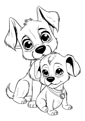 Two dogs drawn in Disney - Pixar style coloring page