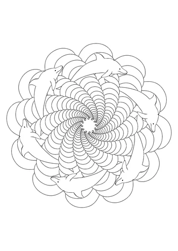 Rosette with dolphins coloring page