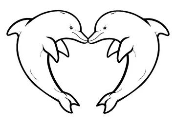2 dolphins forming a heart coloring page