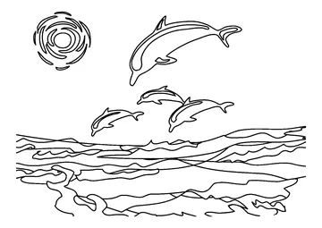 Dolphins diving into the sea coloring page