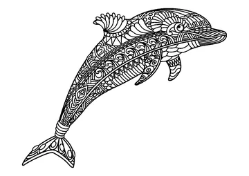 Dolphins and complex patterns coloring page