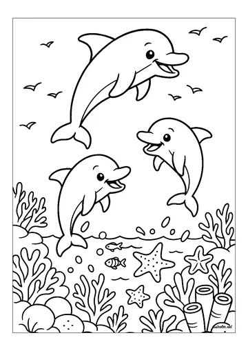 Three dolphins leaping out of the water coloring page