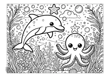 Dolphin and his octopus friend coloring page