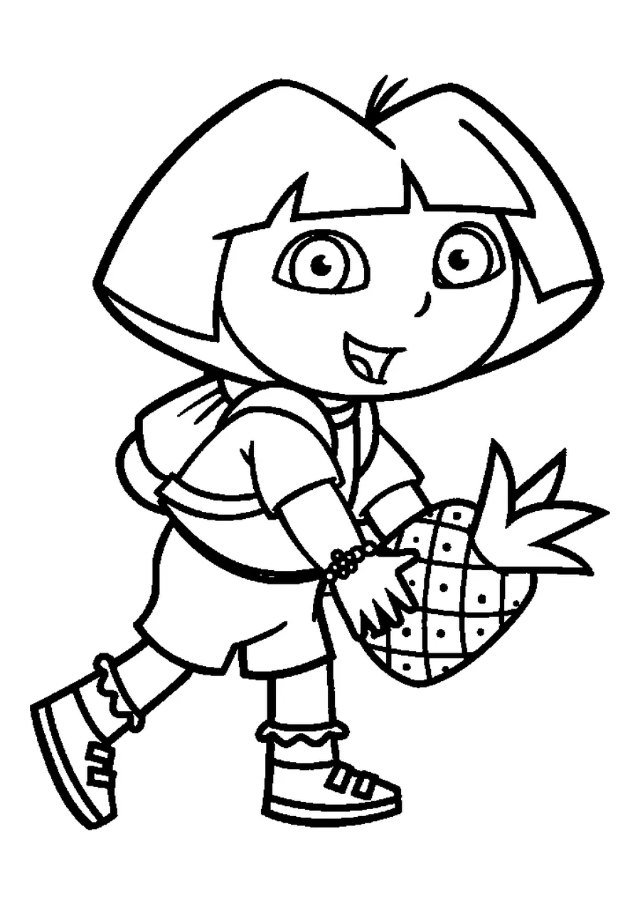 Dora and a beautiful pineapple coloring page