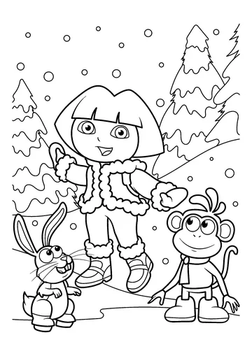 Dora with Babouche and a little rabbit coloring page