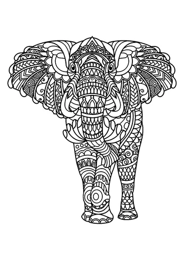 Majestic elephant, with harmonious and complex patterns coloring page