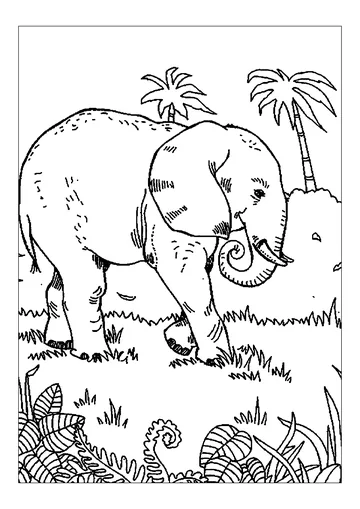 Elephant walking in the Savannah coloring page