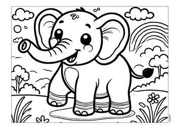 Smiling young elephant coloring page