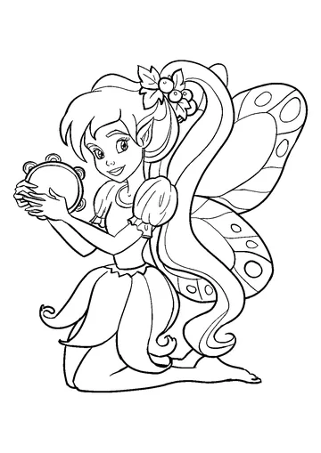 A nice printable drawing of a fairy musician coloring page