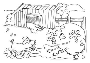 coloring, with 3 pigs who like to sleep and wash in the mud. coloring page