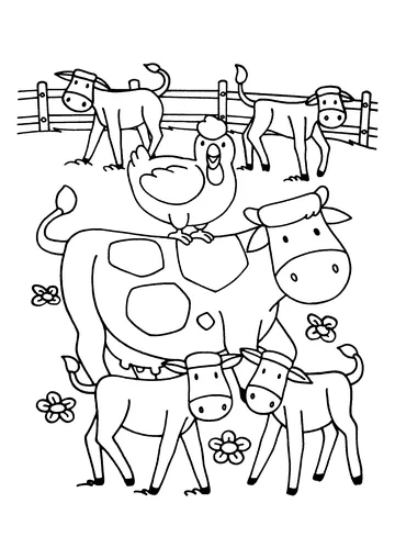 Cows and chickens coloring page