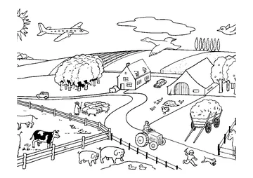 A pretty farm seen from the sky to color coloring page