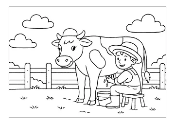 Farmer milking a cow coloring page