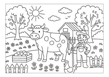 The farmer and his cow coloring page
