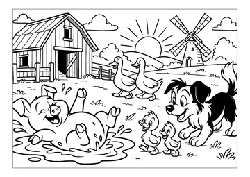 Joyful life on the farm coloring page
