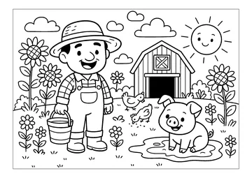 A happy day on the farm coloring page