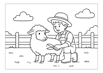 Farmer shearing sheep coloring page