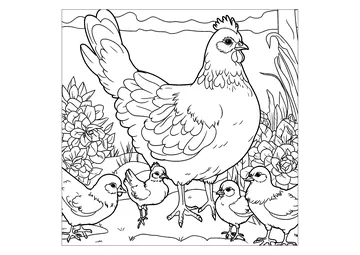 Hen and her chicks coloring page