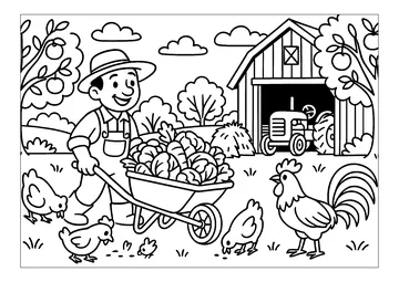 Joyful life on a farm coloring page