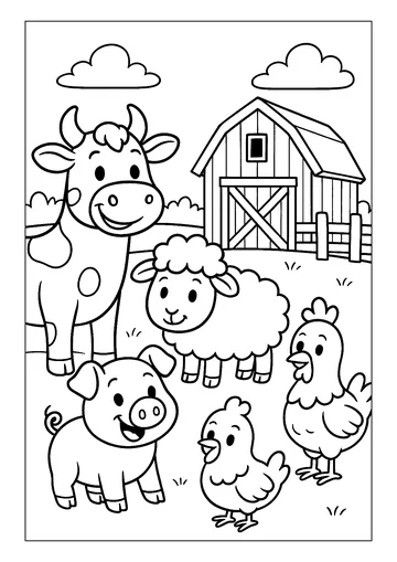 A joyful party on the farm with all the animals coloring page