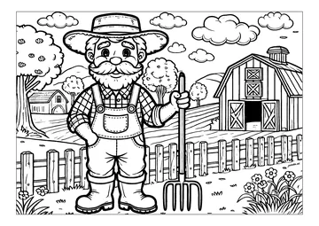 Old farmer and his pitchfork coloring page