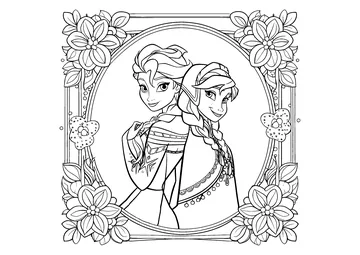 Anna and Elsa in a flowery setting coloring page