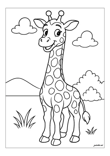 Smiling young giraffe coloring page