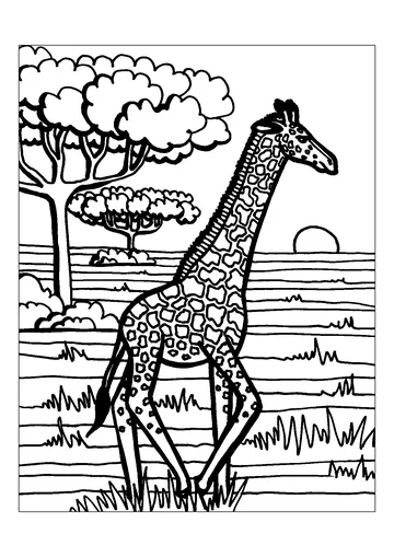 In the middle of the savannah, this giraffe is running! coloring page