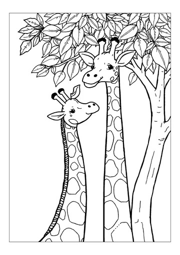 Two giraffes with very long necks coloring page
